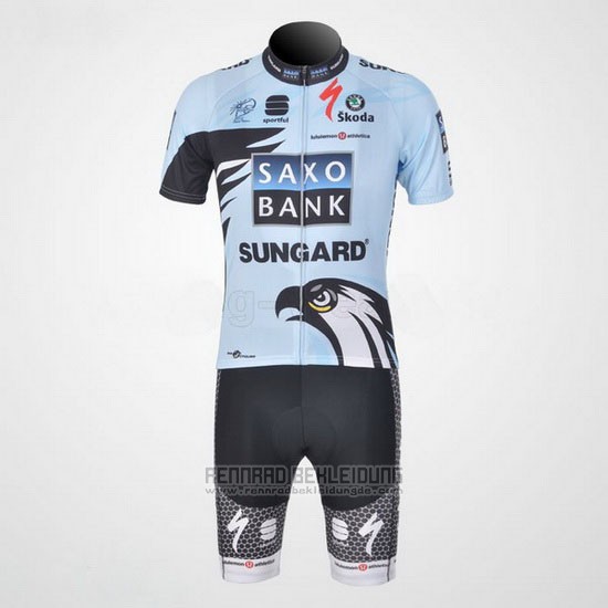 2011 Fahrradbekleidung Saxo Bank Hellblau Trikot Kurzarm und Tragerhose